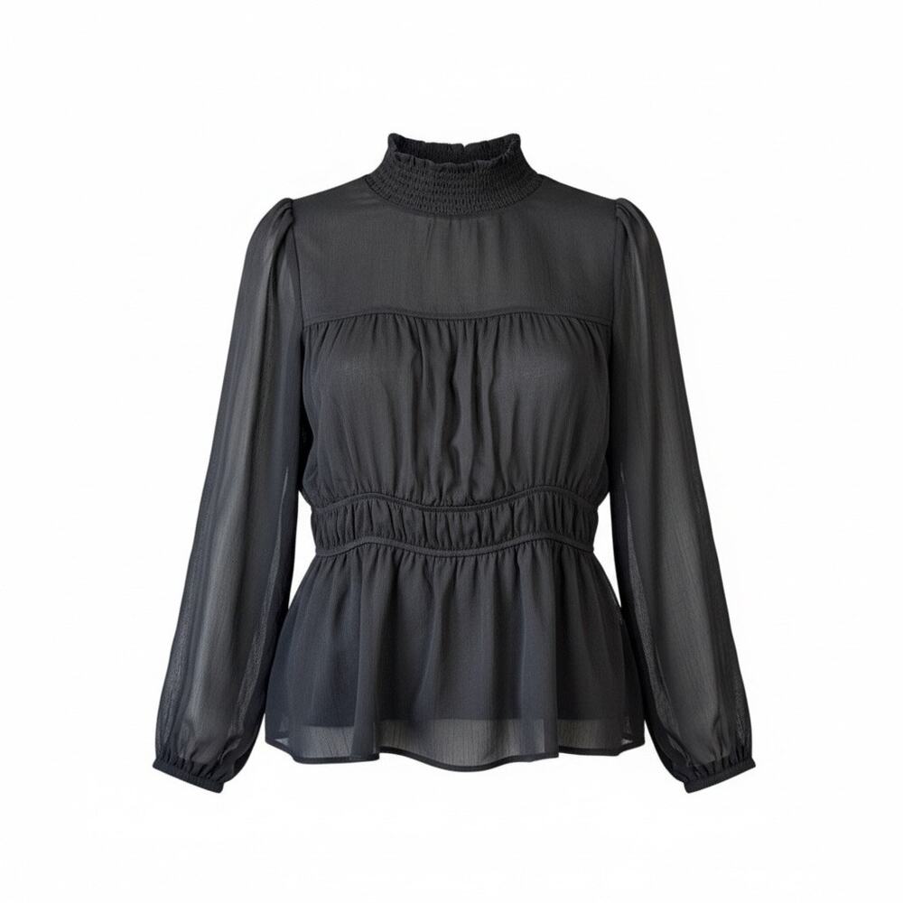 Altar'd State Arula Black Sheer Smock Neck Peplum Blouse Romantic Coquette - 1X